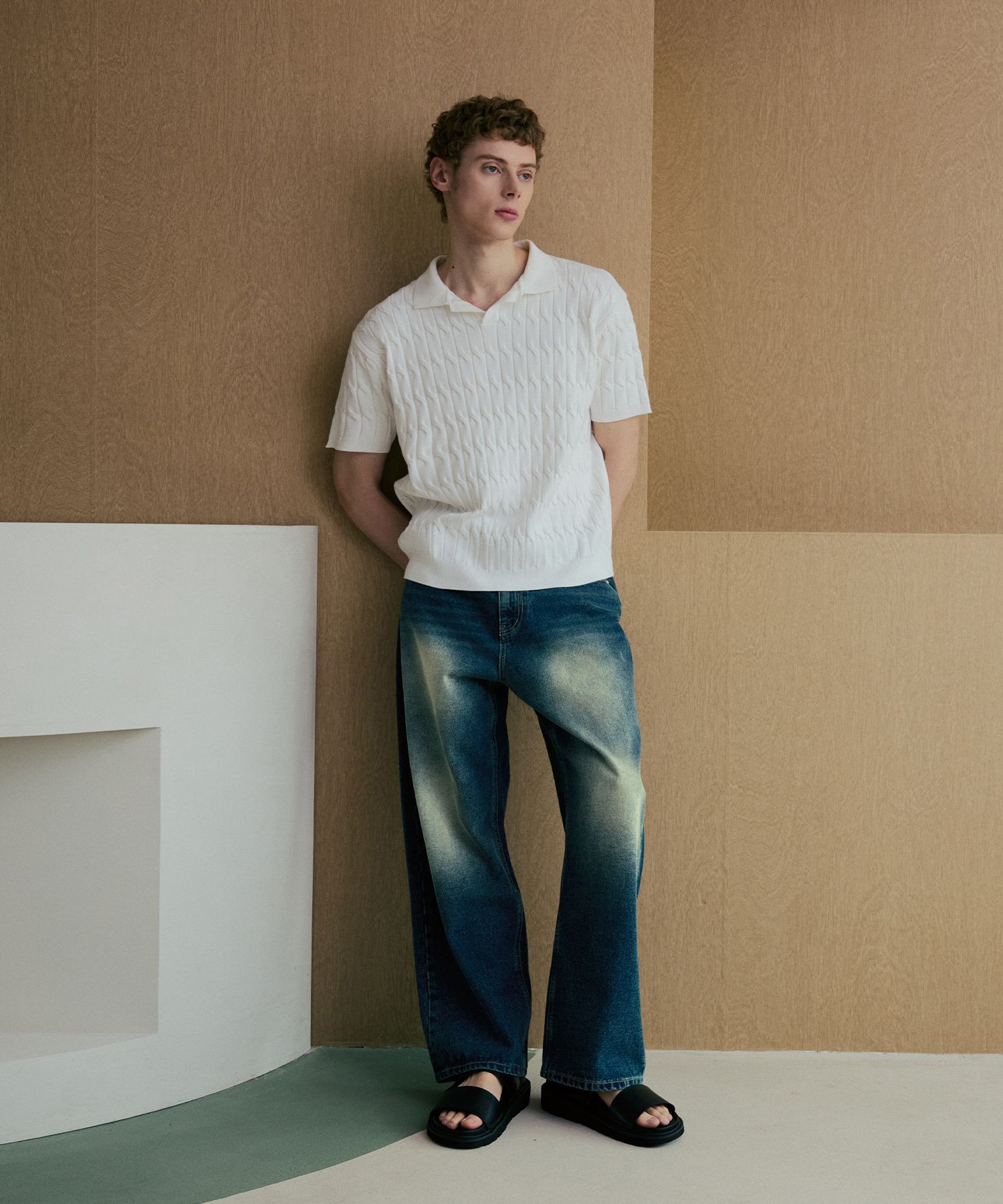 トップス NODUSix Cable Collar Short Sleeve Knit MUSINSA公式 | NODU Six Cable Collar Short Sleeve Knit [Beige]