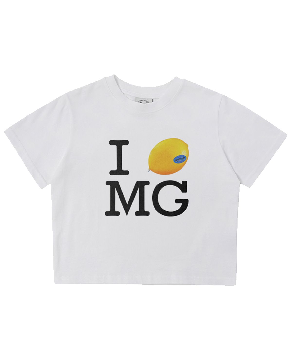 매치글로브(MATCHGLOBE) 아이 레몬 엠지 크롭 티(화이트)
