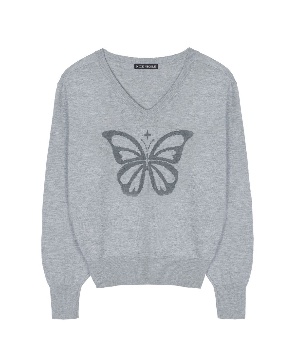 닉앤니콜(NICK&NICOLE) BUTTERFLY V NECK JACQUARD KNIT_GRAY