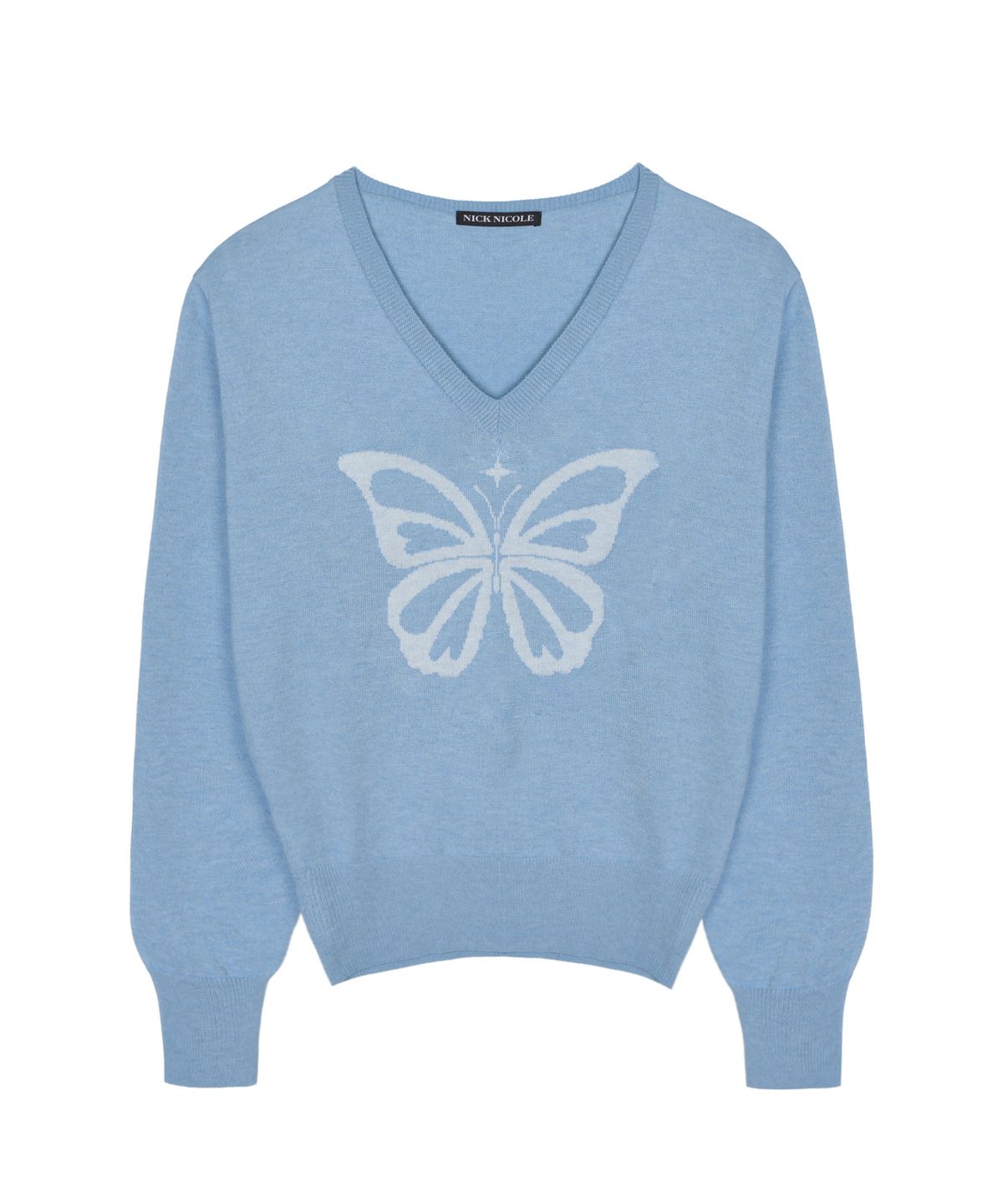 닉앤니콜(NICK&NICOLE) BUTTERFLY V NECK JACQUARD KNIT_SKY BLUE