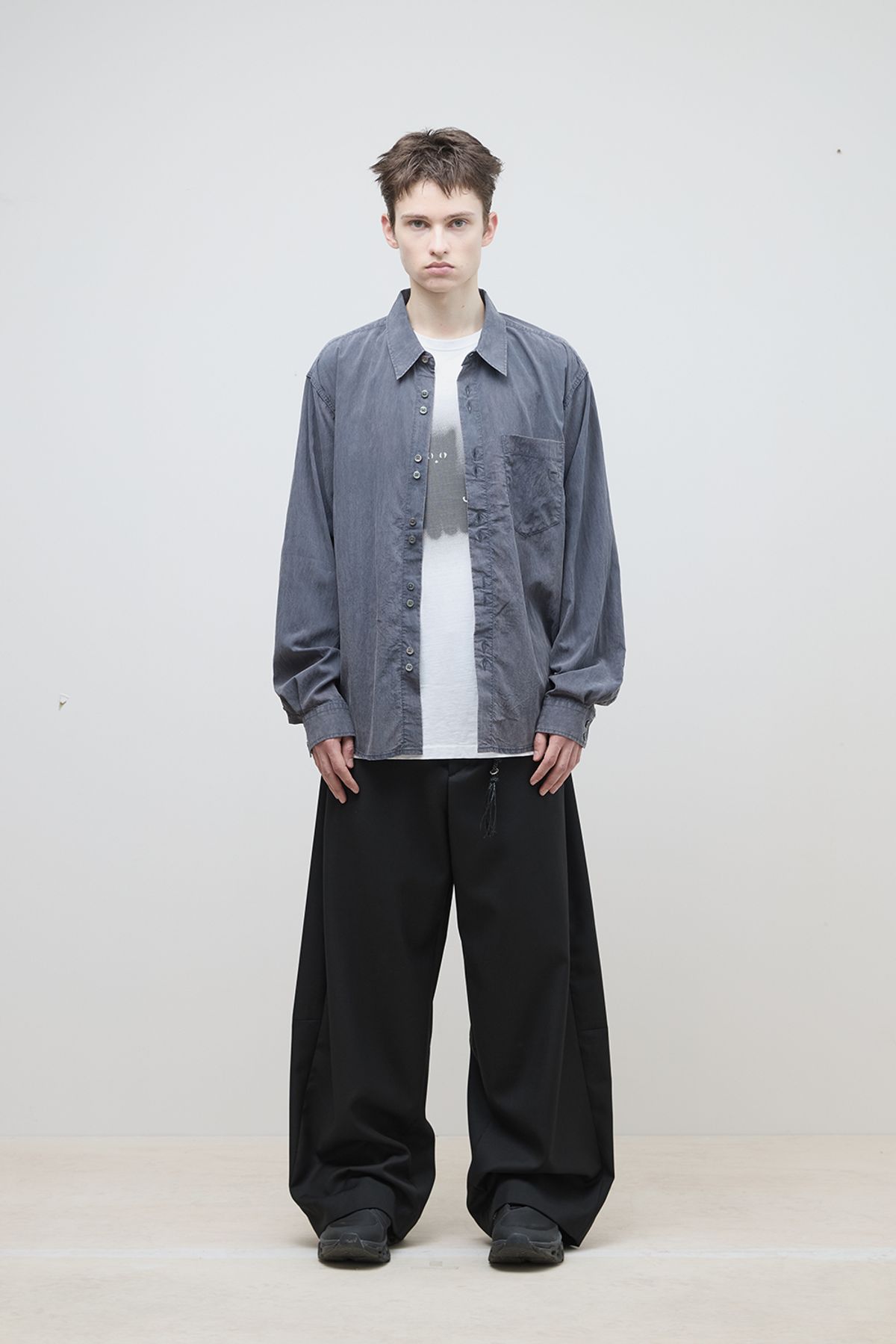 해칭룸(HATCHINGROOM) Wide Curve Trousers Wool Black
