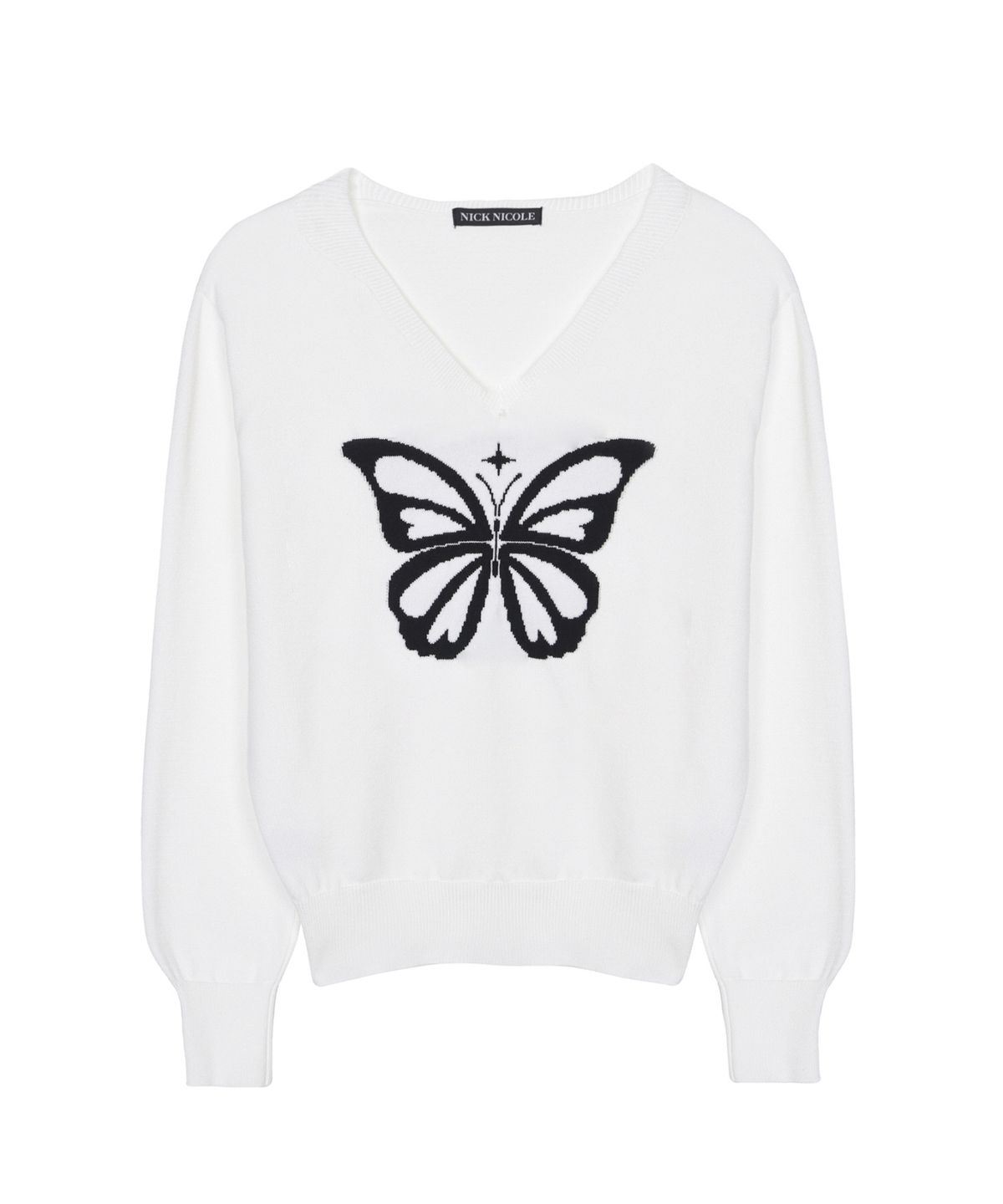 닉앤니콜(NICK&NICOLE) BUTTERFLY V NECK JACQUARD KNIT_IVORY