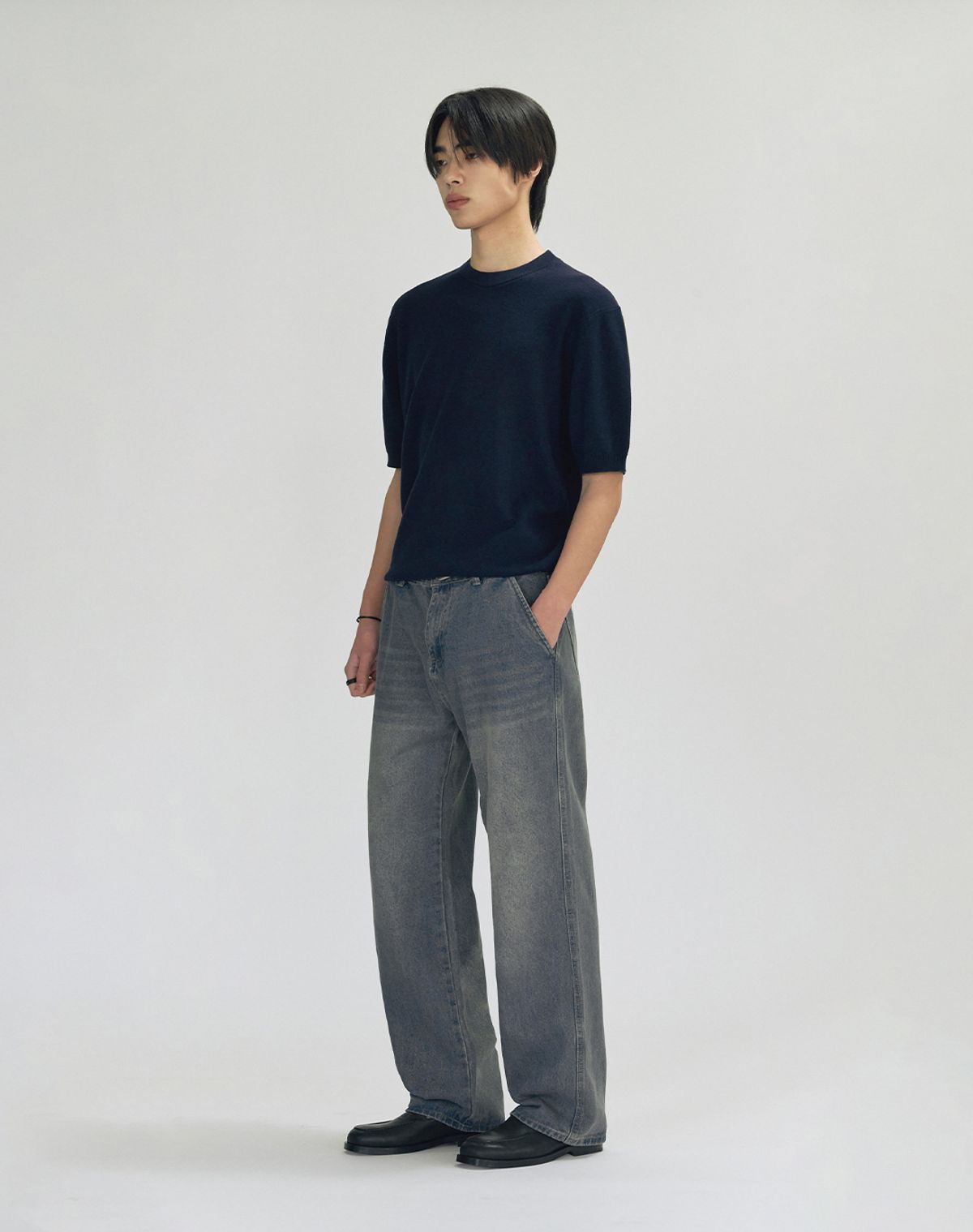 워크온바디오프(WORK ON BODY OFF) [워셔블] 마르셀 코튼 베이직 반팔 니트 [네이비]