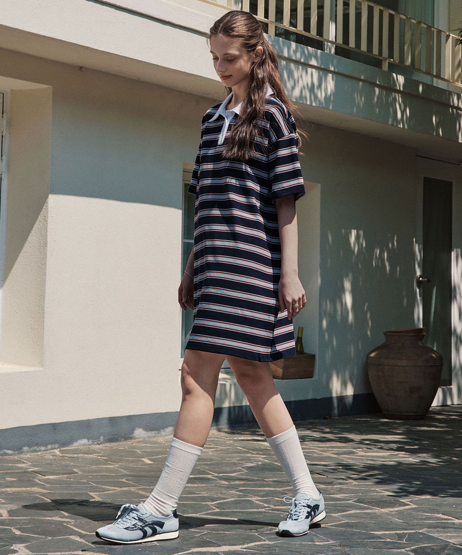 ZEROSTREET★DOUBLE COLLAR SAILOR ONEPIECE / NAVY MUSINSA | ZERO STREET Striped collar one piece / Navy