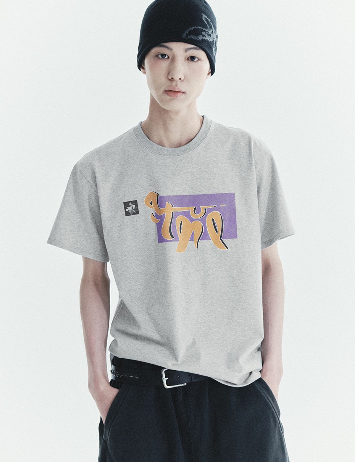 유네(YUNE) Stitched Flower Beanie_[Black]