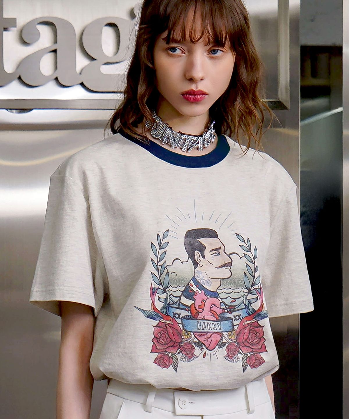 언티지(UNTAGE) 올드 스쿨 프린트 링거 티셔츠[Banny(UNISEX)]_UTT-ST16