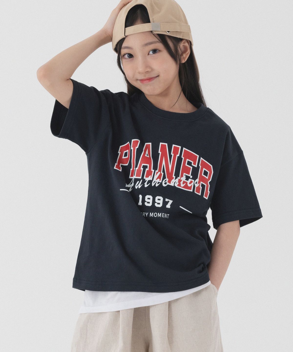 피아네르 키즈(PIANER KIDS) 빅 로고 어센틱 오버핏 반팔 (네이비)