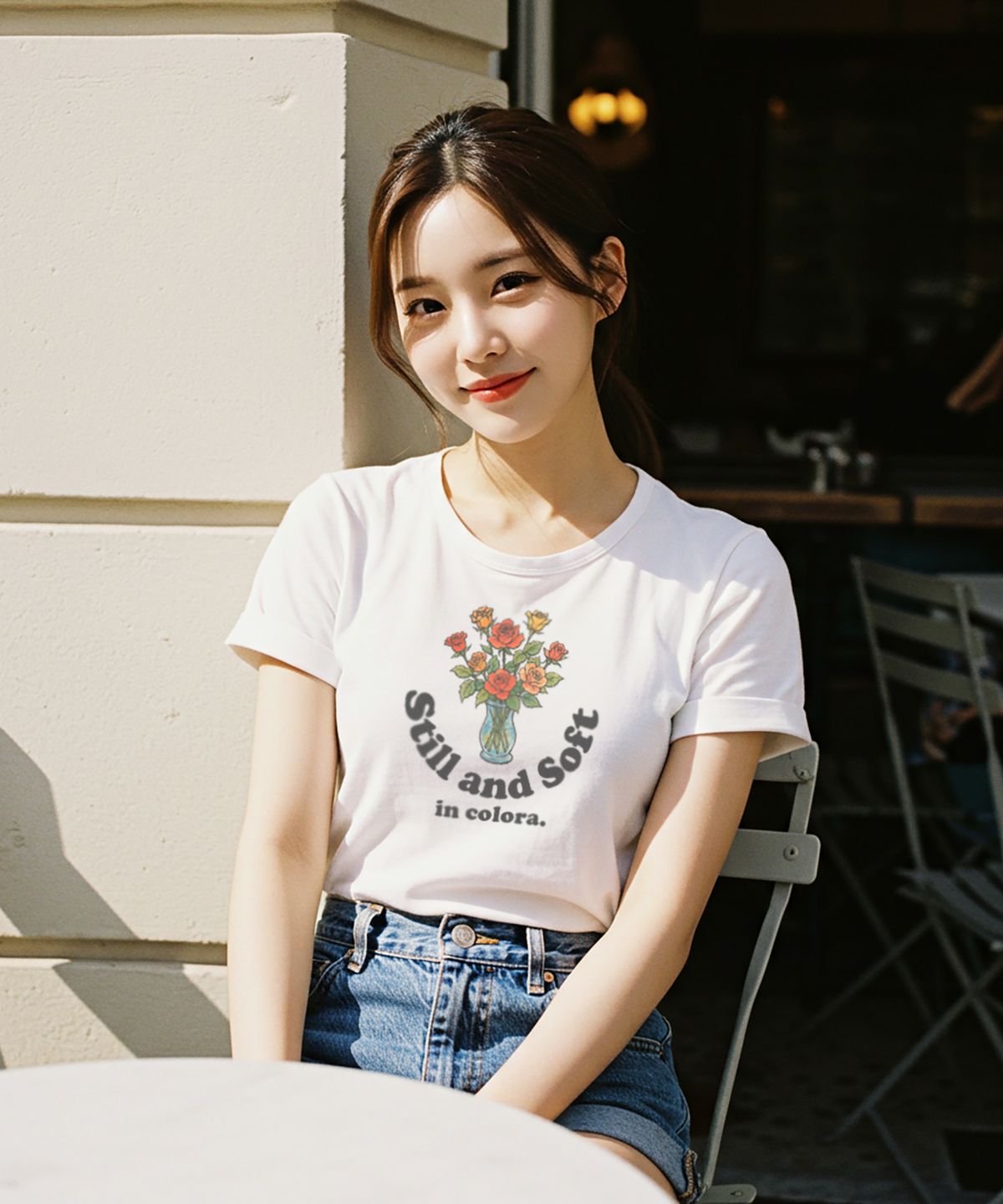 컬로라(COLORA) 글라스 오브 로즈 레터 반팔 티셔츠 (3color)