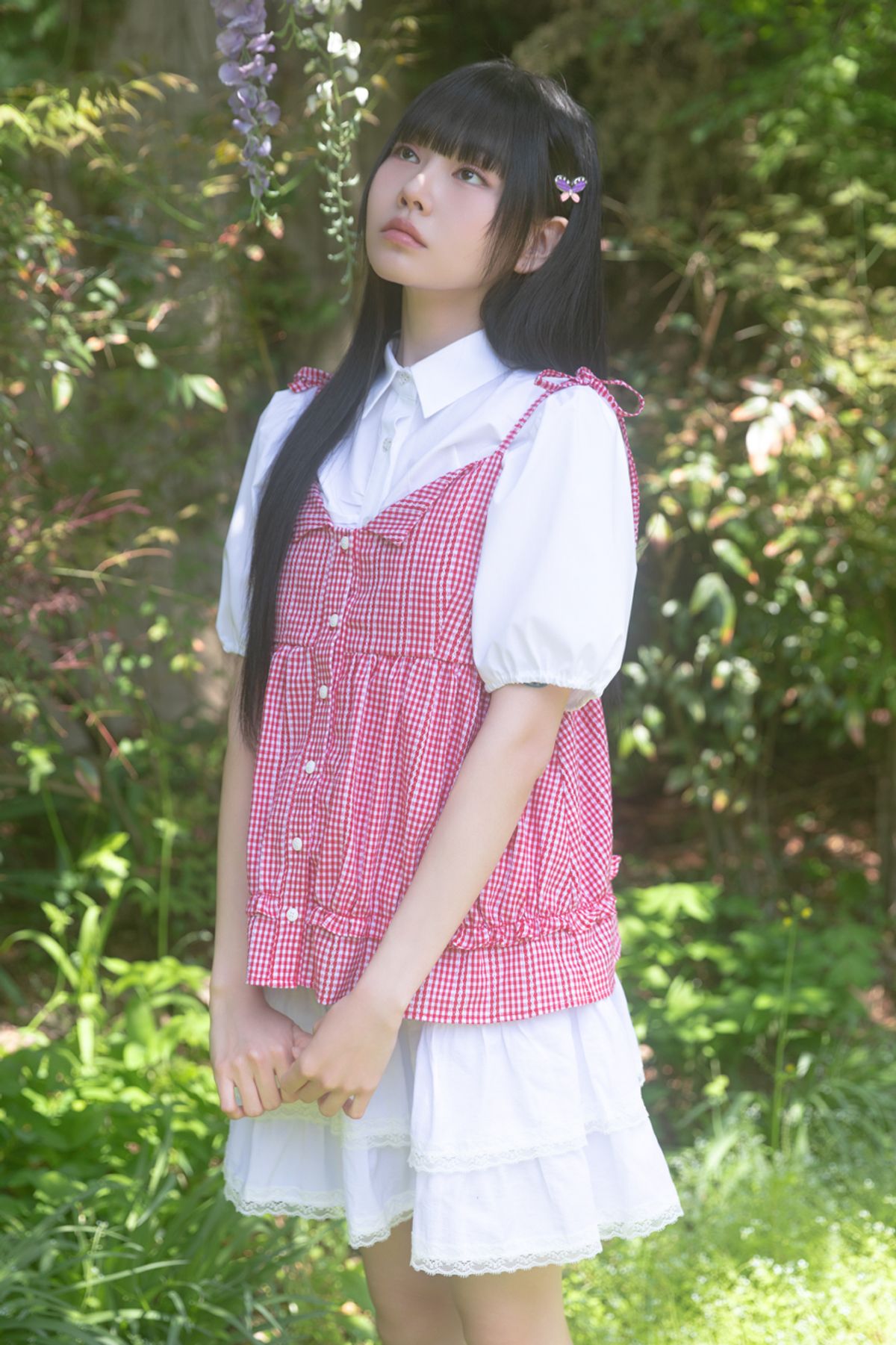나이엔(NAAIEEN) 빈티지 체크 카라 뷔스티에 레드