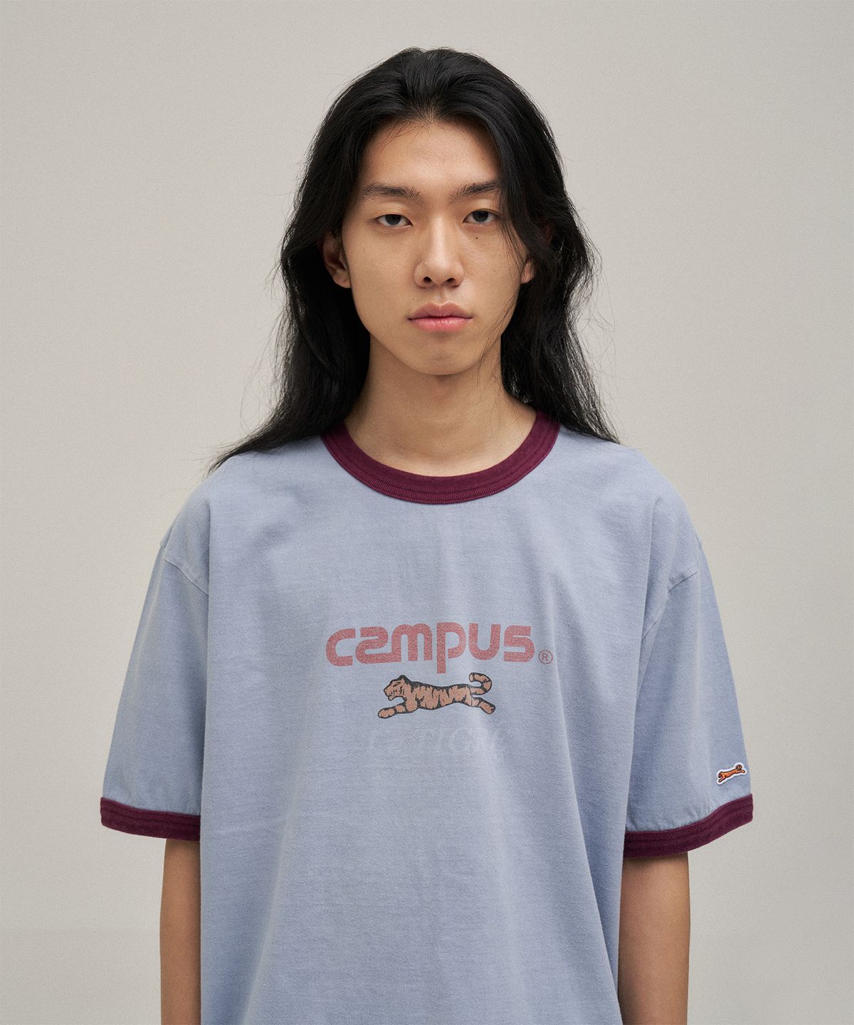 르티그레(LE TIGRE) Campus Overdyed ringer T-shirt (Faded Blue)