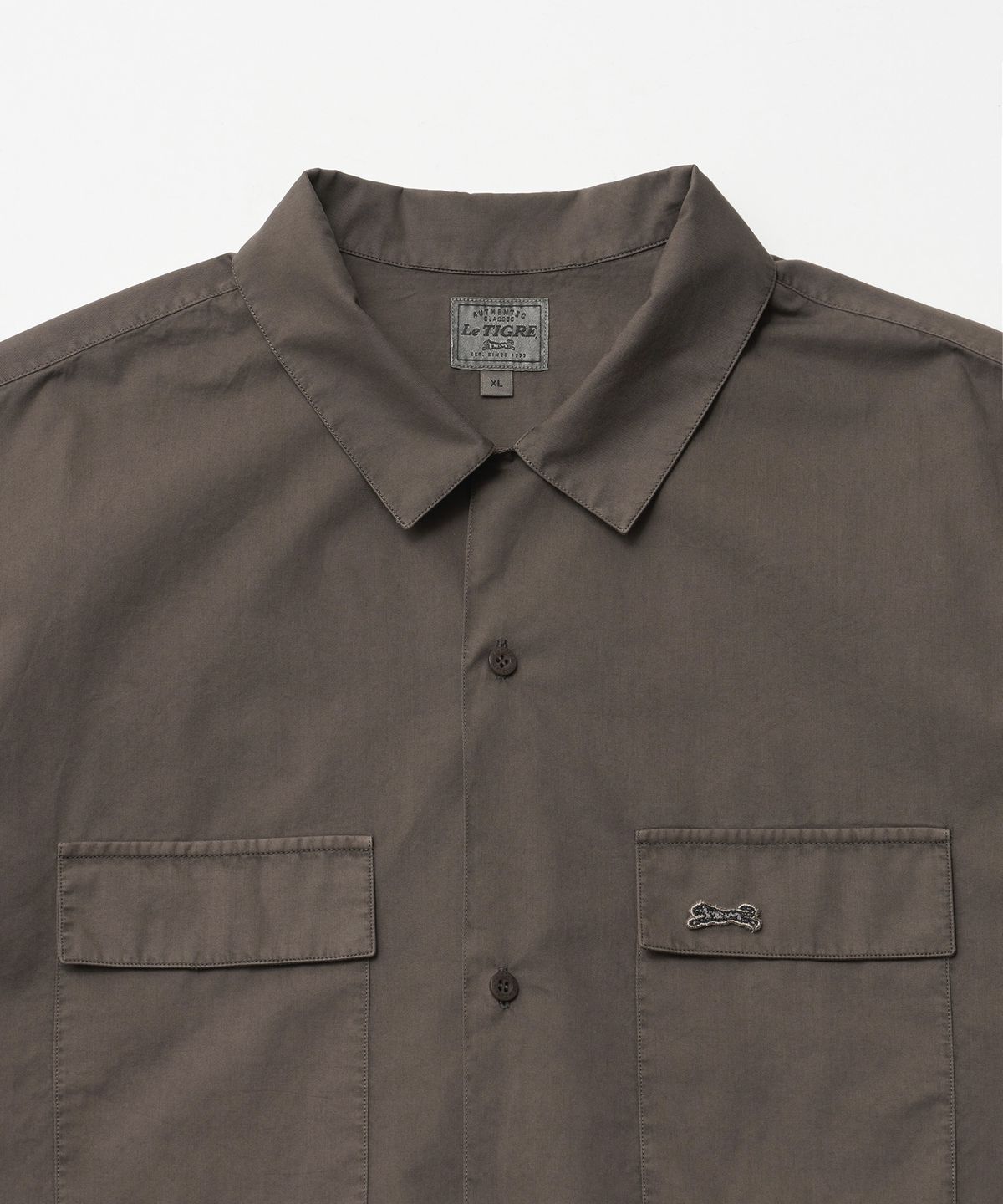 르티그레(LE TIGRE) Open collar Overdyed Shirt (Mild Brown)