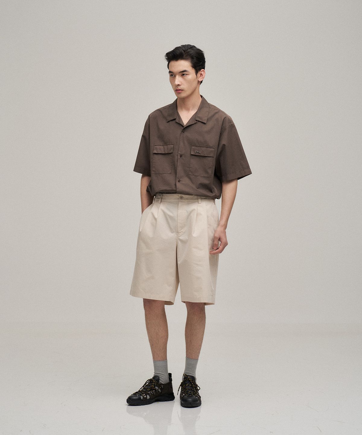 르티그레(LE TIGRE) Open collar Overdyed Shirt (Mild Brown)