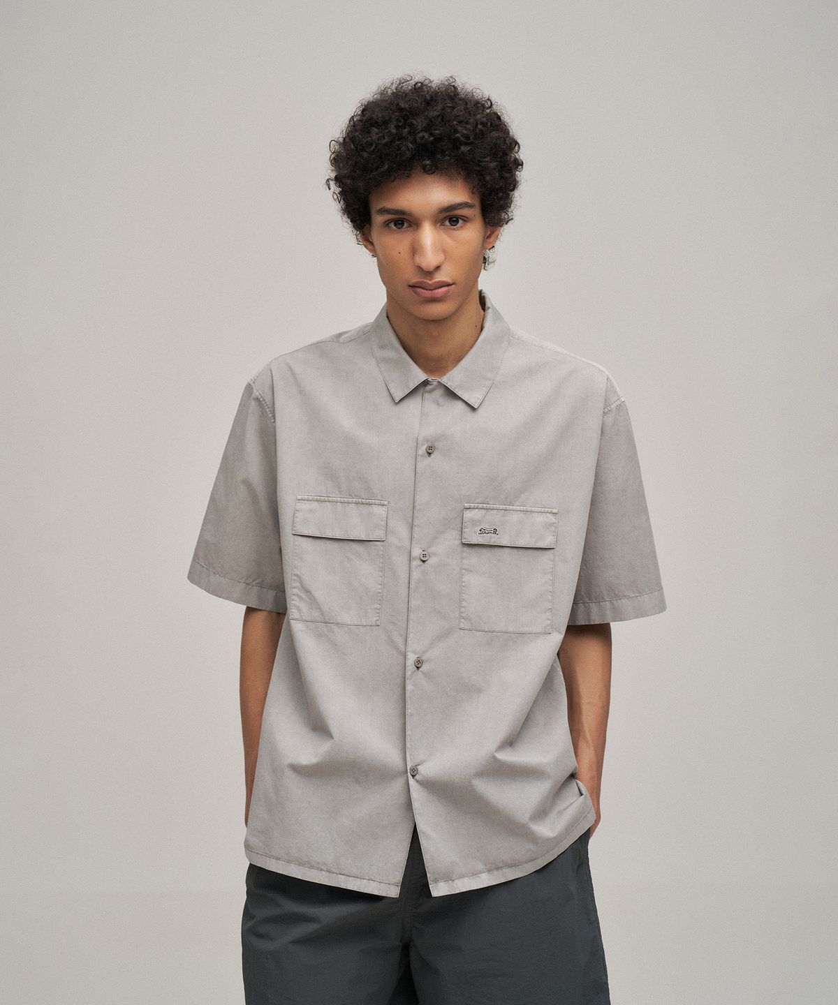 르티그레(LE TIGRE) Open collar Overdyed Shirt (Dusty Gray)
