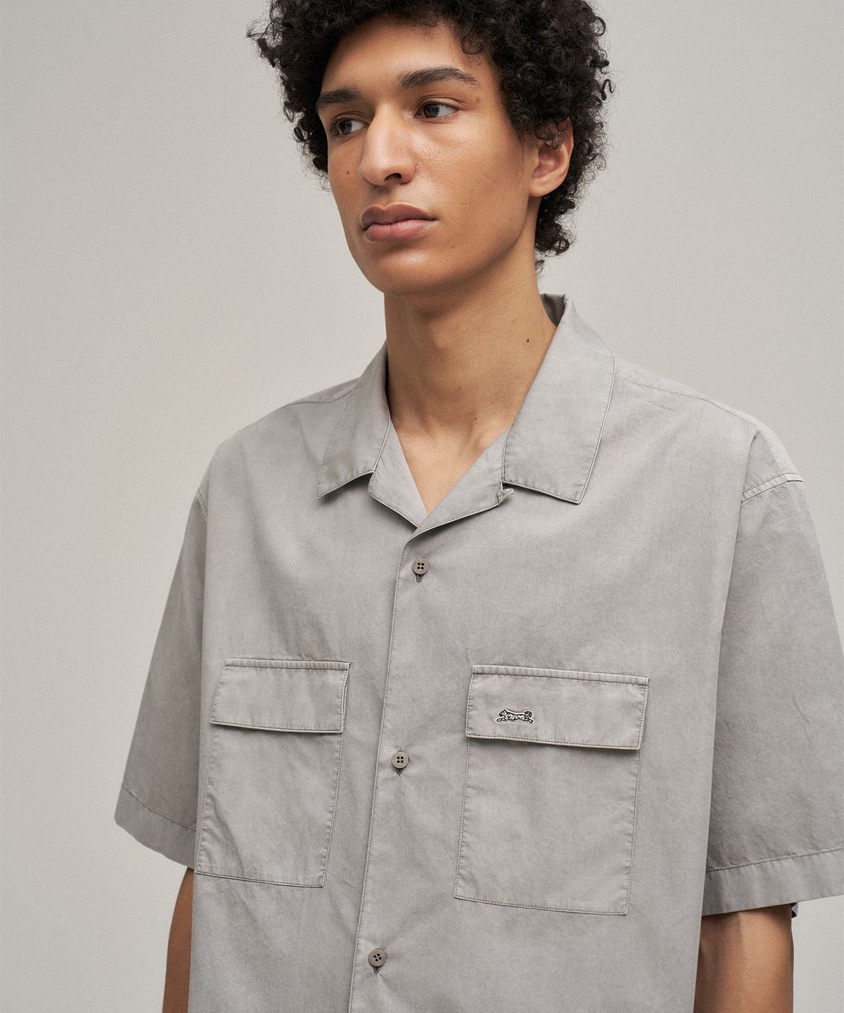 르티그레(LE TIGRE) Open collar Overdyed Shirt (Dusty Gray)