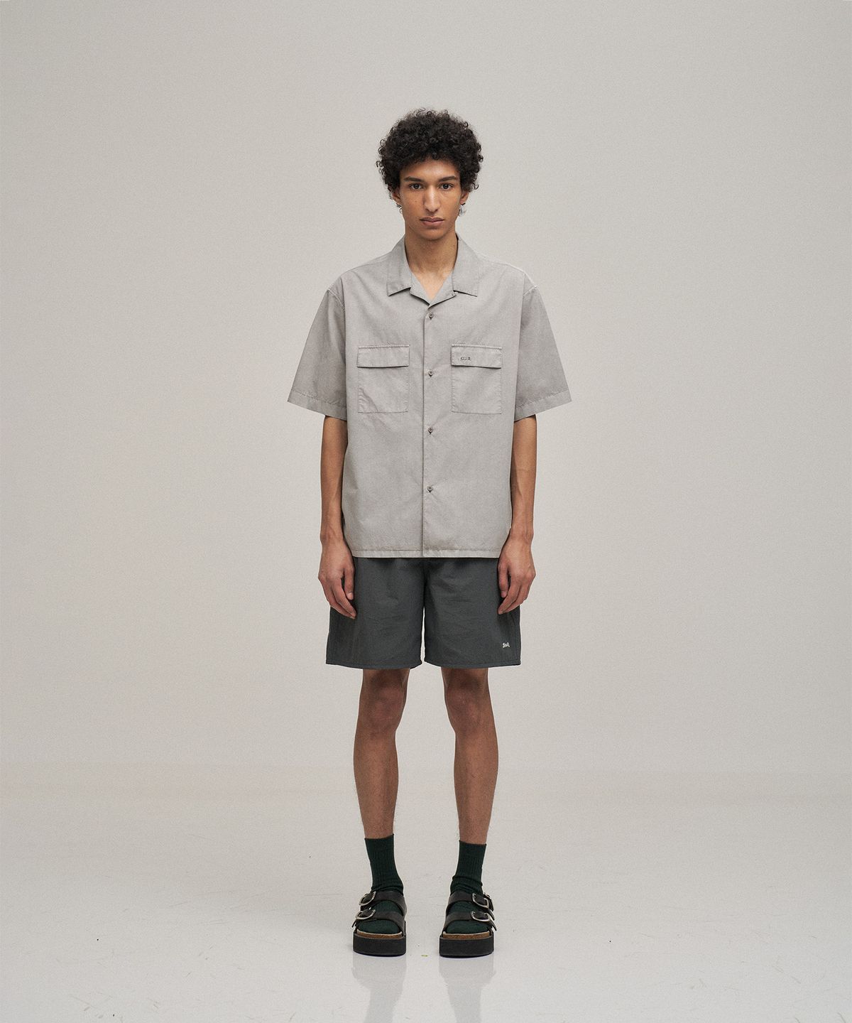 르티그레(LE TIGRE) Open collar Overdyed Shirt (Dusty Gray)