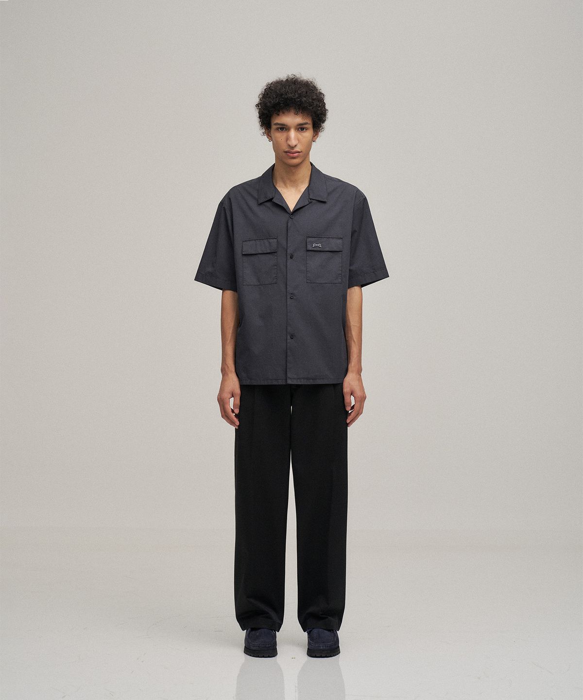 르티그레(LE TIGRE) Open collar Overdyed Shirt (Almost Black)