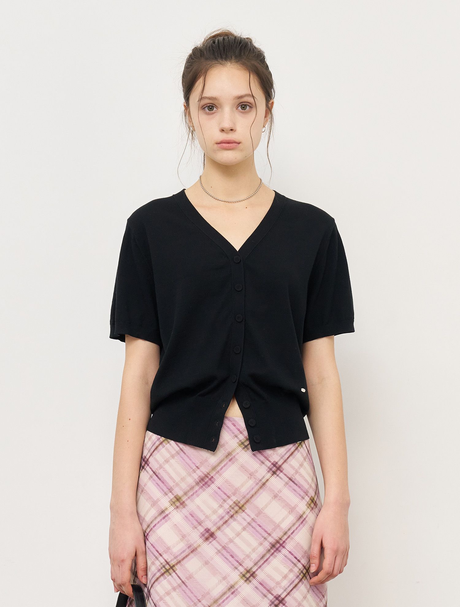 MUSINSA | GENERAL IDEA Tencel Easy Half Cardigan [BLACK