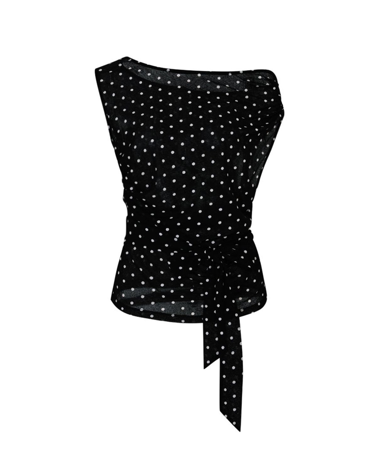 루루서울(LOULOUSEOUL) Dot Off Shoulder Top (Black)