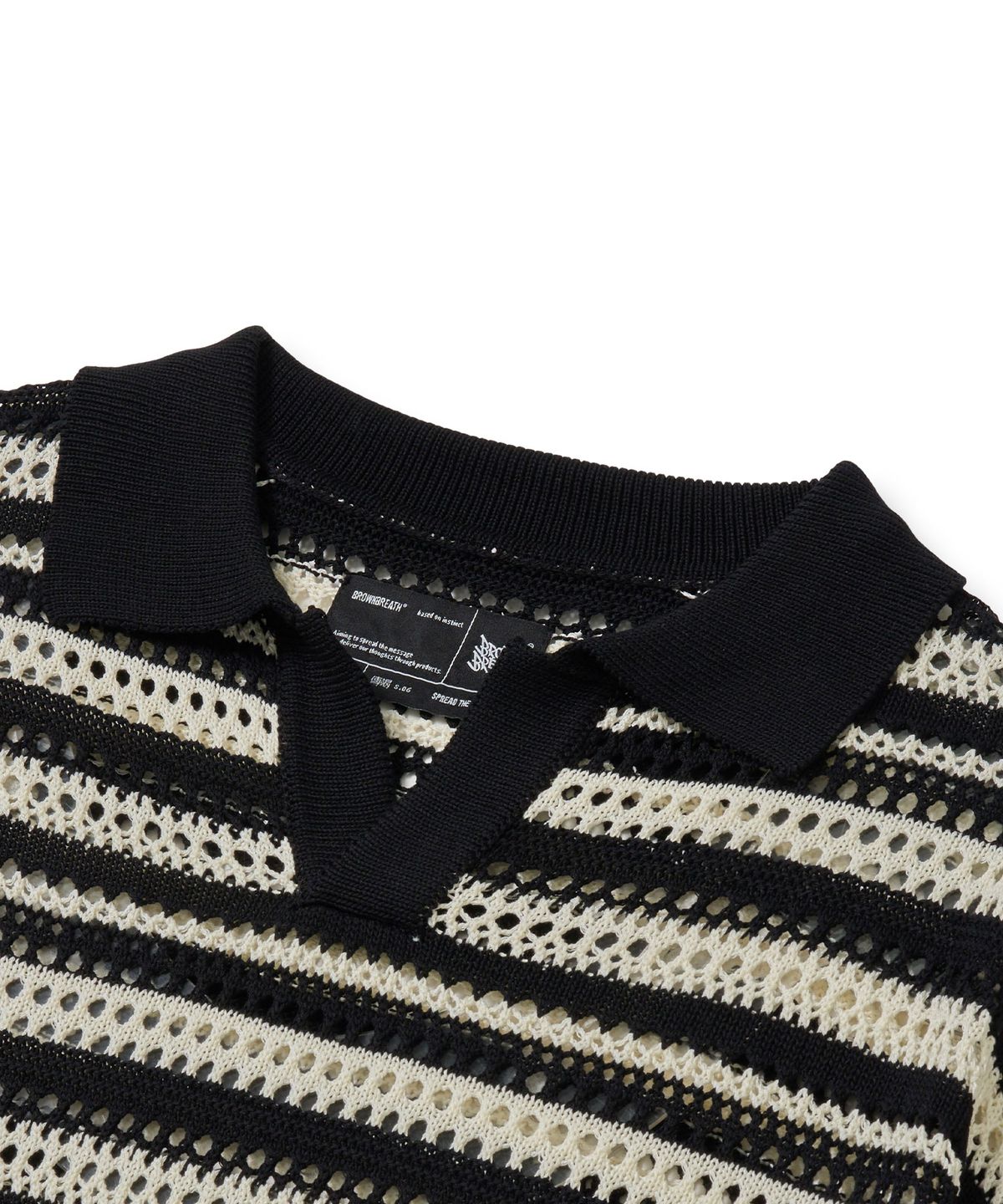 브라운브레스(BROWNBREATH) STRIPE PUNCHING COLLAR KNIT - BLACK