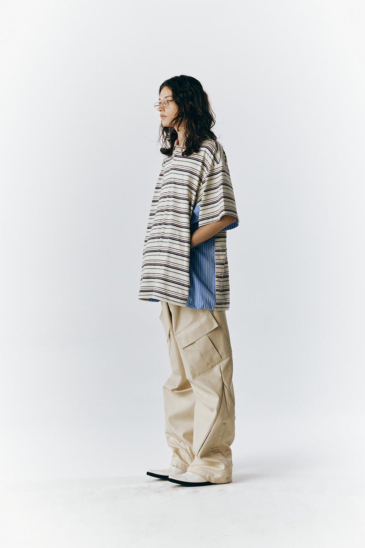 오디너리피플(ORDINARY PEOPLE) RE : SHIRT 05 - PK Stripe Shorts Layered Shirt (White)