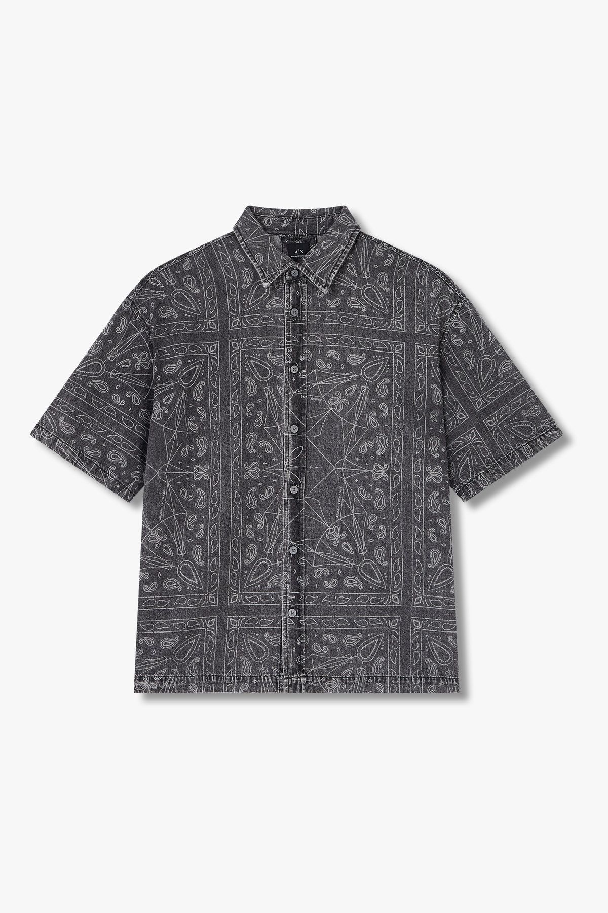 아르마니 익스체인지(ARMANI EXCHANGE) 남성 페이즐리 프린트 데님 셔츠_블랙 A415120012