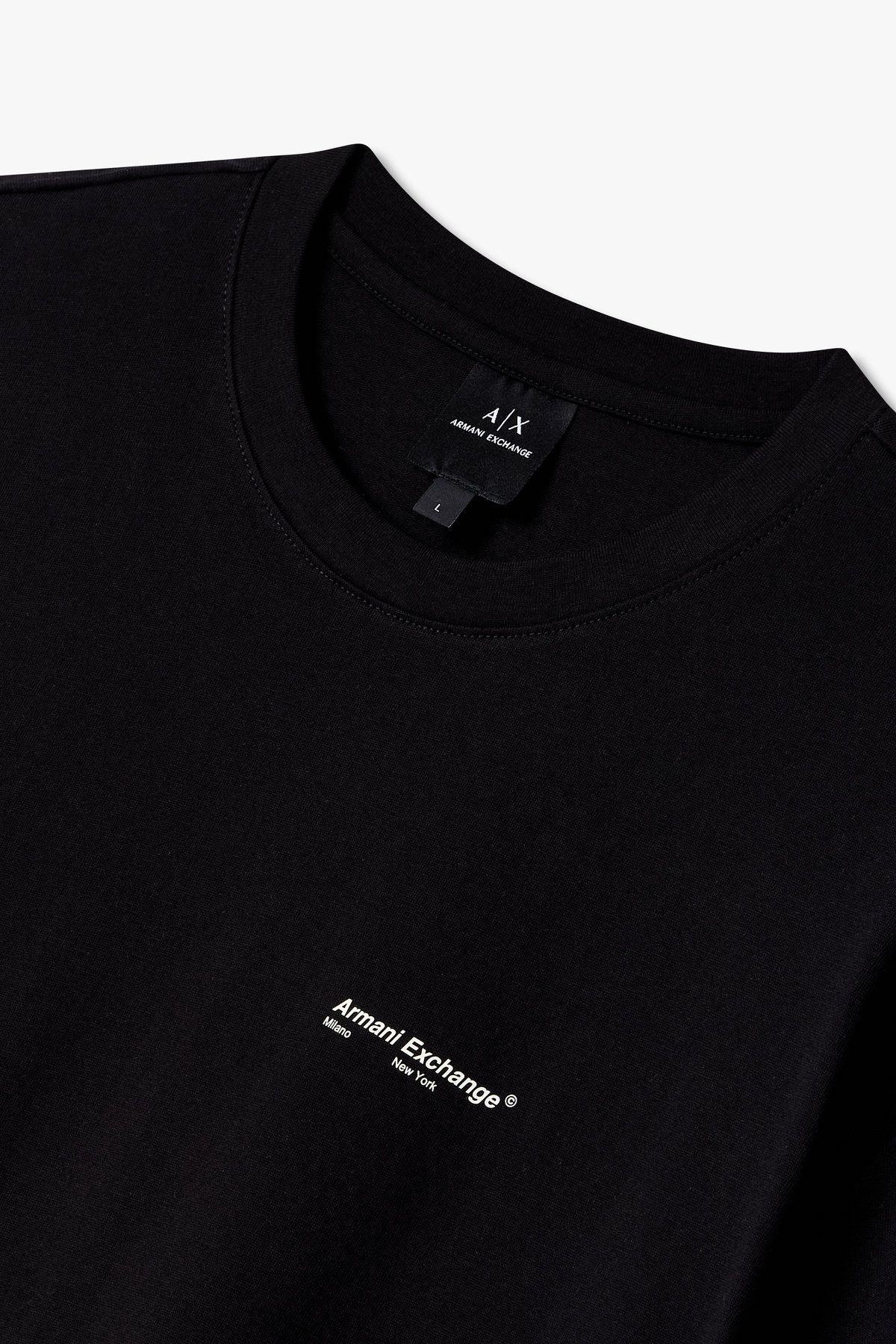 아르마니 익스체인지(ARMANI EXCHANGE) 남성 배색 레이어드 헴 코튼 티셔츠_블랙 A415130027