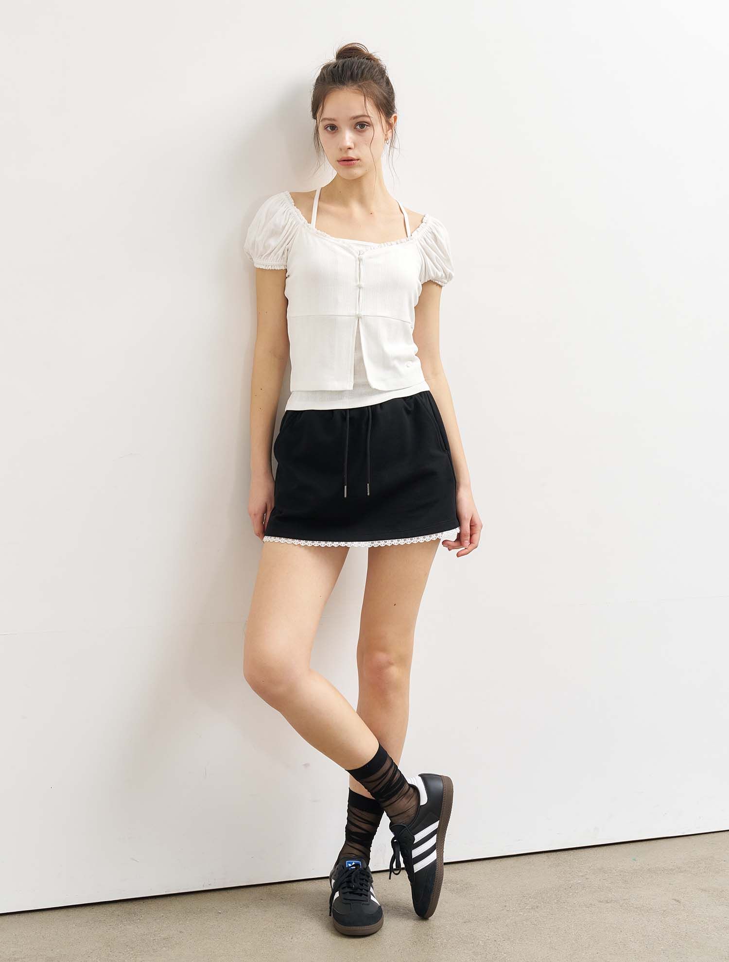 [GENERAL IDEA]25SS★Lace Trimming Skirt Shorts MUSINSA公式 | GENERAL IDEA Lace Trimming Skirt Shorts [BLACK