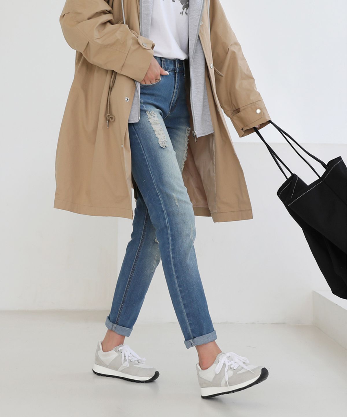 빼빼(BBAEBBAE) 스판 빈티지구제워싱 일자 데님팬츠
