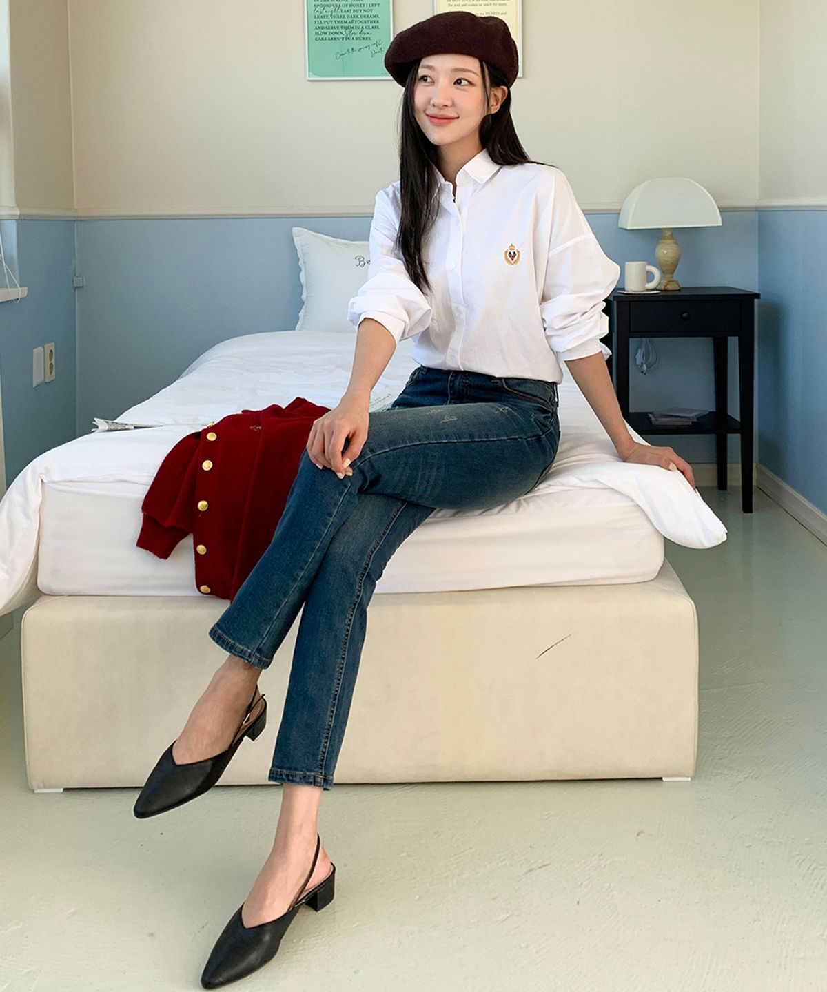 빼빼(BBAEBBAE) 빅사이즈 본딩기모 후끈따듯 스판 일자 청바지