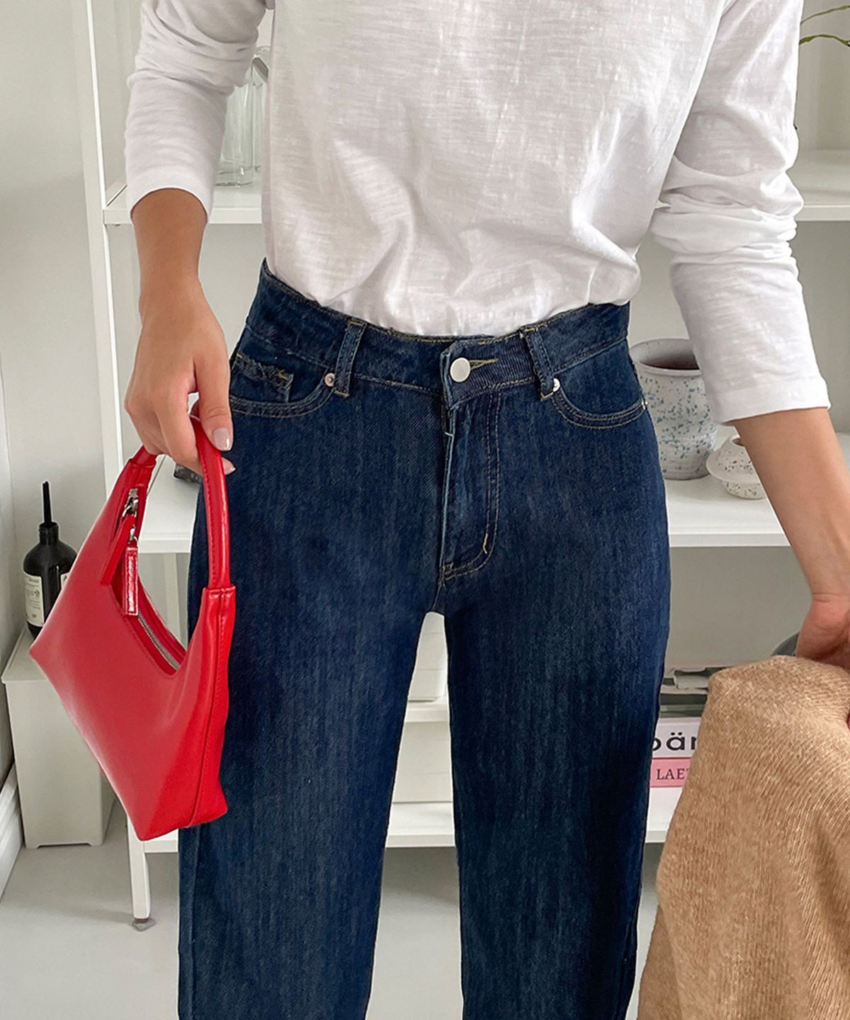 빼빼(BBAEBBAE) 빅사이즈 캐주얼 롱 세미와이드 데님 팬츠