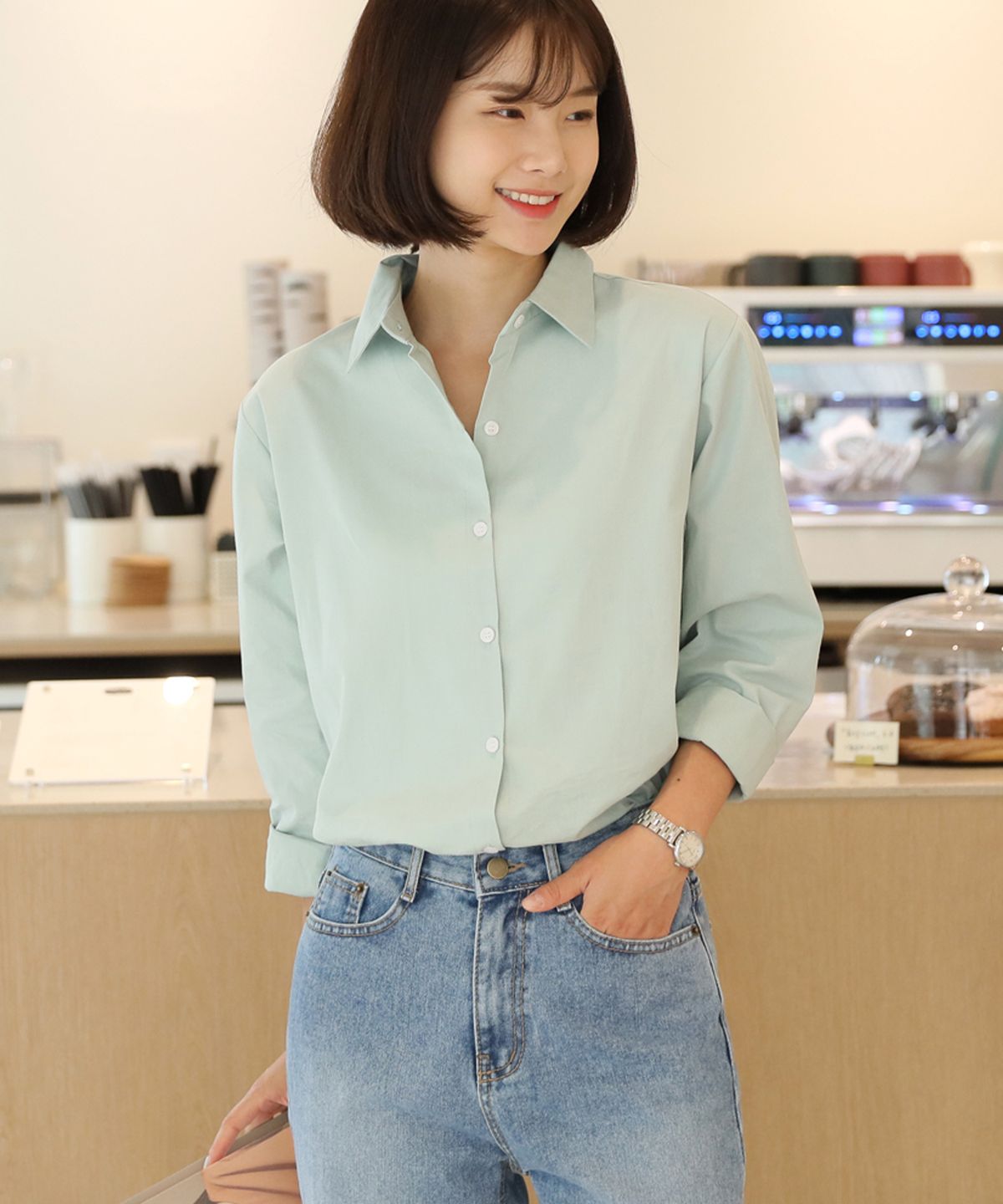 빼빼(BBAEBBAE) 카라넥 긴팔 모던심플 베이직 셔츠 남방