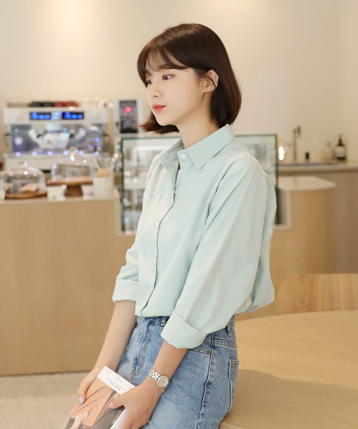 빼빼(BBAEBBAE) 카라넥 긴팔 모던심플 베이직 셔츠 남방