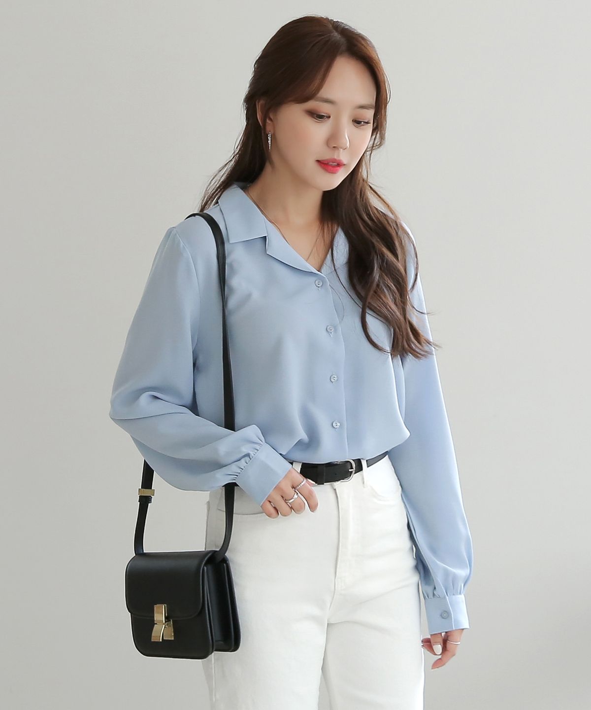 빼빼(BBAEBBAE) 7컬러 소매셔링 베이직 블라우스