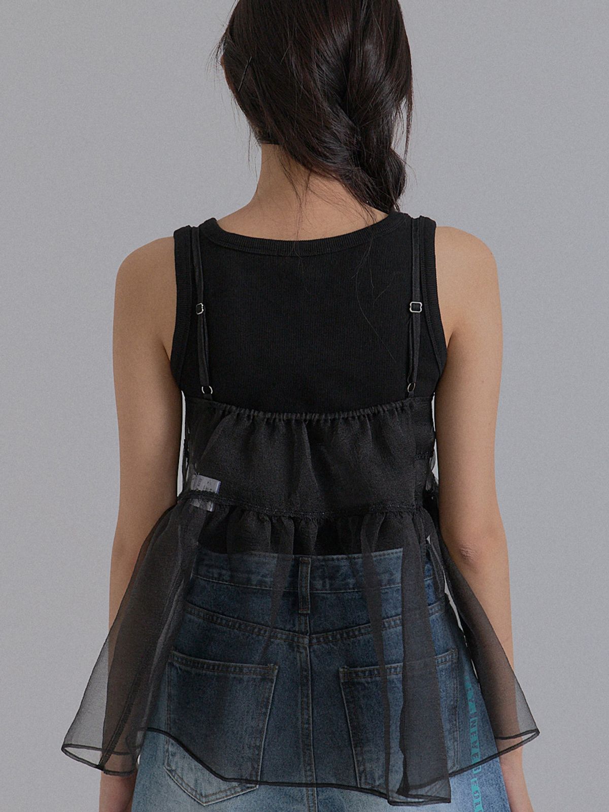 쏘리, 투 머치 러브(SORRY, TOO MUCH LOVE) Silhouette Sheer Layer Top_Black