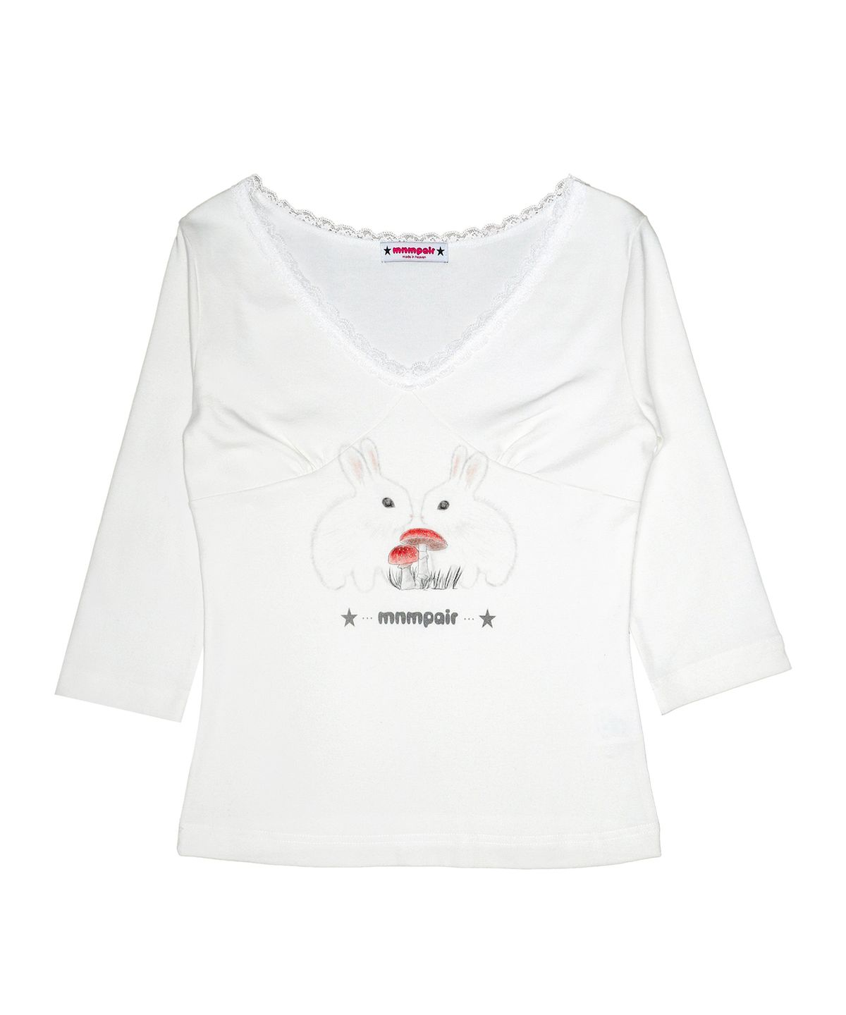 미니멀페어(MINIMALPAIR) Rabbit Lace V-Neck Tee White