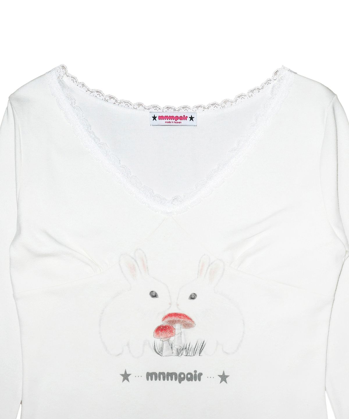 미니멀페어(MINIMALPAIR) Rabbit Lace V-Neck Tee White