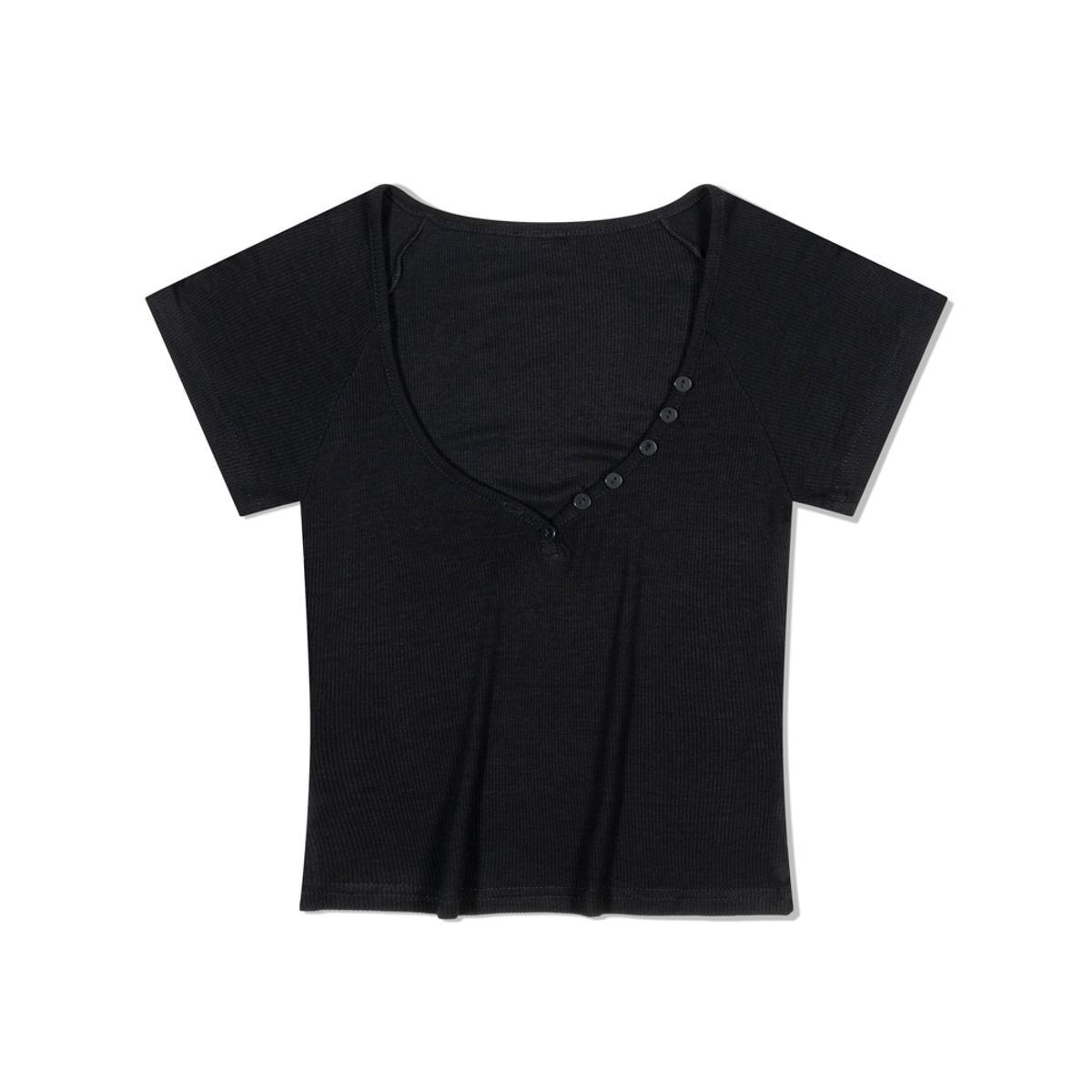 모아(MOAA) Slant Button Rib Tee (BLACK)
