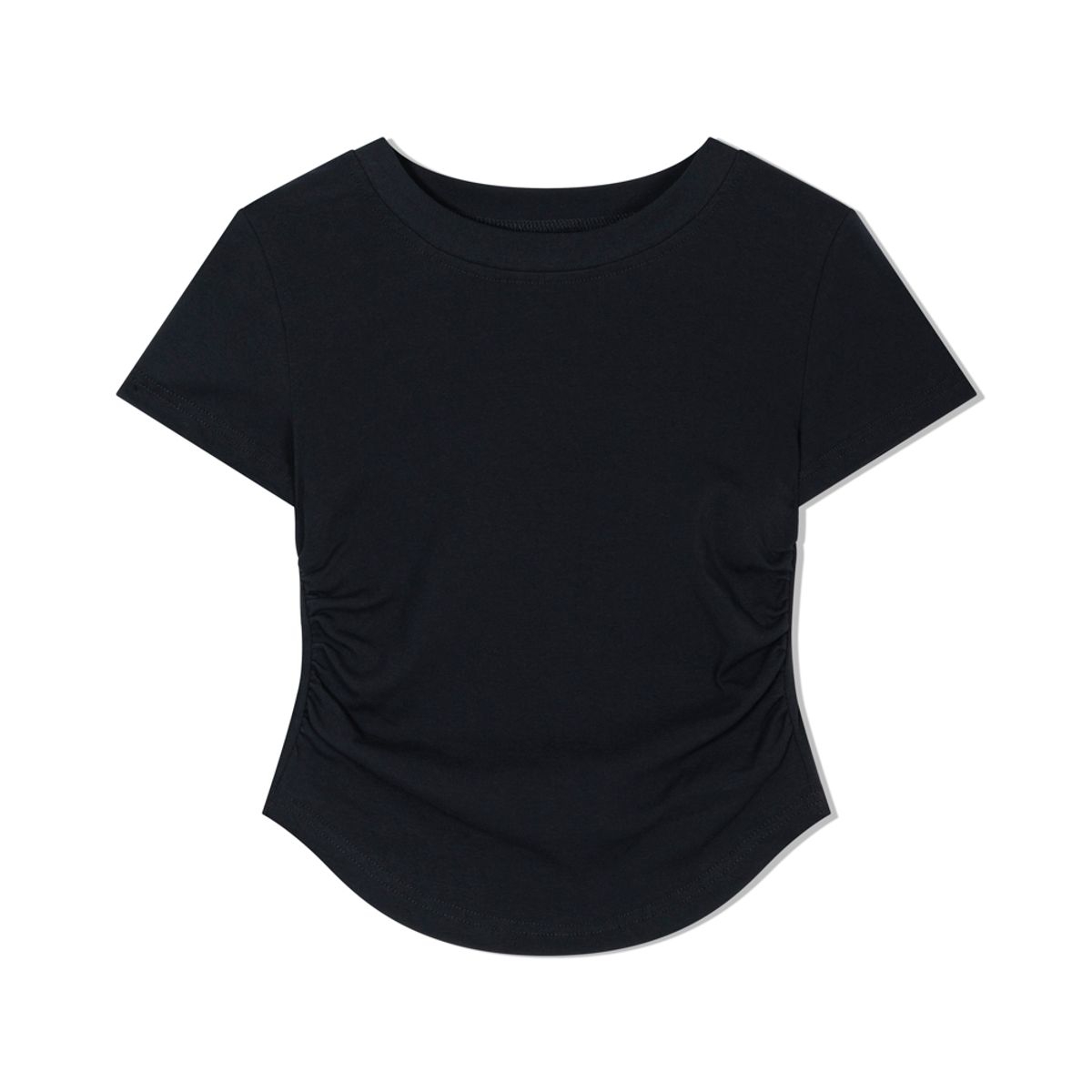 모아(MOAA) Side Ruche Curve Tee (BLACK)