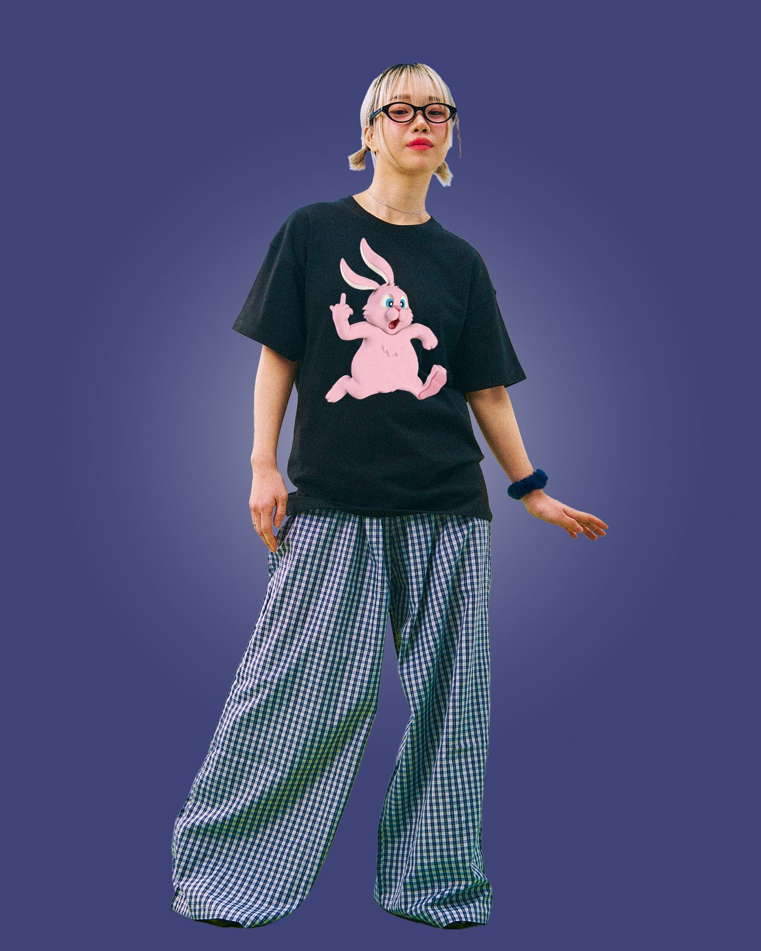 MUSINSA | LAUGHER Puck and Run Bunny (Pink) 3D T-Shirt - Black