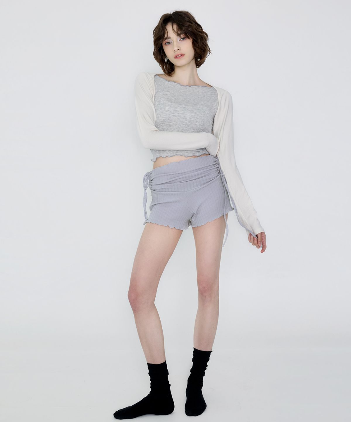 데비웨어(DEVIWEAR) 여성 요가복 DEVI-B0088-젠블루 필라테스 비비아나 셔링 쇼츠