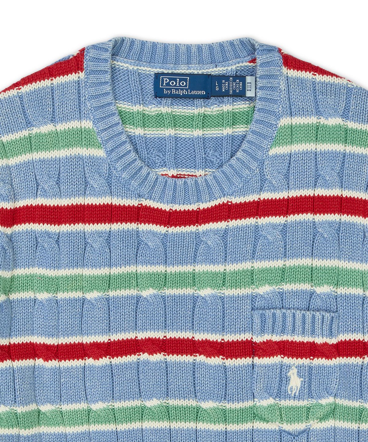 폴로 랄프 로렌(POLO RALPH LAUREN) [W]스트라이프 케이블 니트 숏 슬리브 스웨터-블루