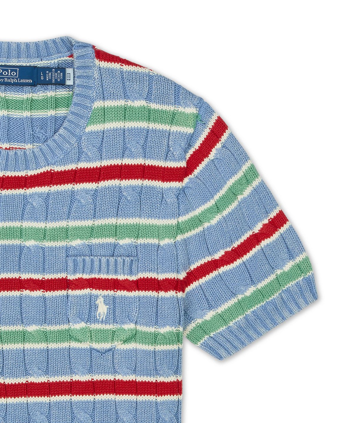 폴로 랄프 로렌(POLO RALPH LAUREN) [W]스트라이프 케이블 니트 숏 슬리브 스웨터-블루