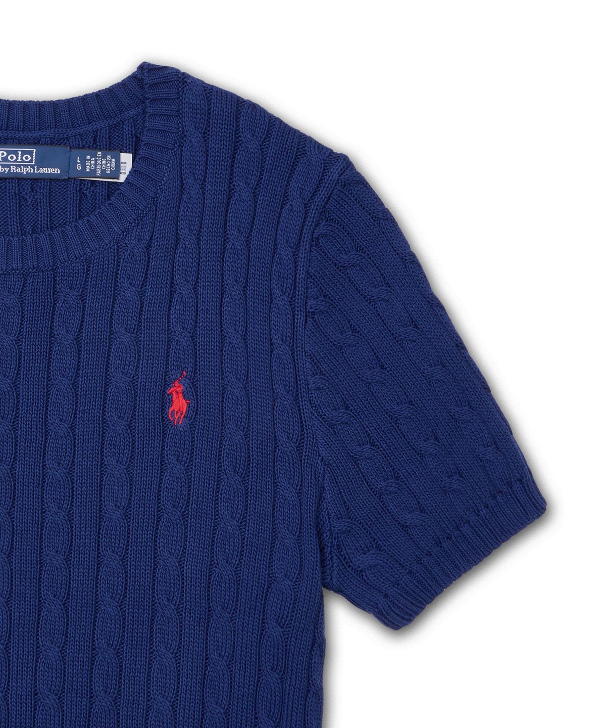 폴로 랄프 로렌(POLO RALPH LAUREN) [W]케이블 니트 코튼 숏 슬리브 스웨터-블루