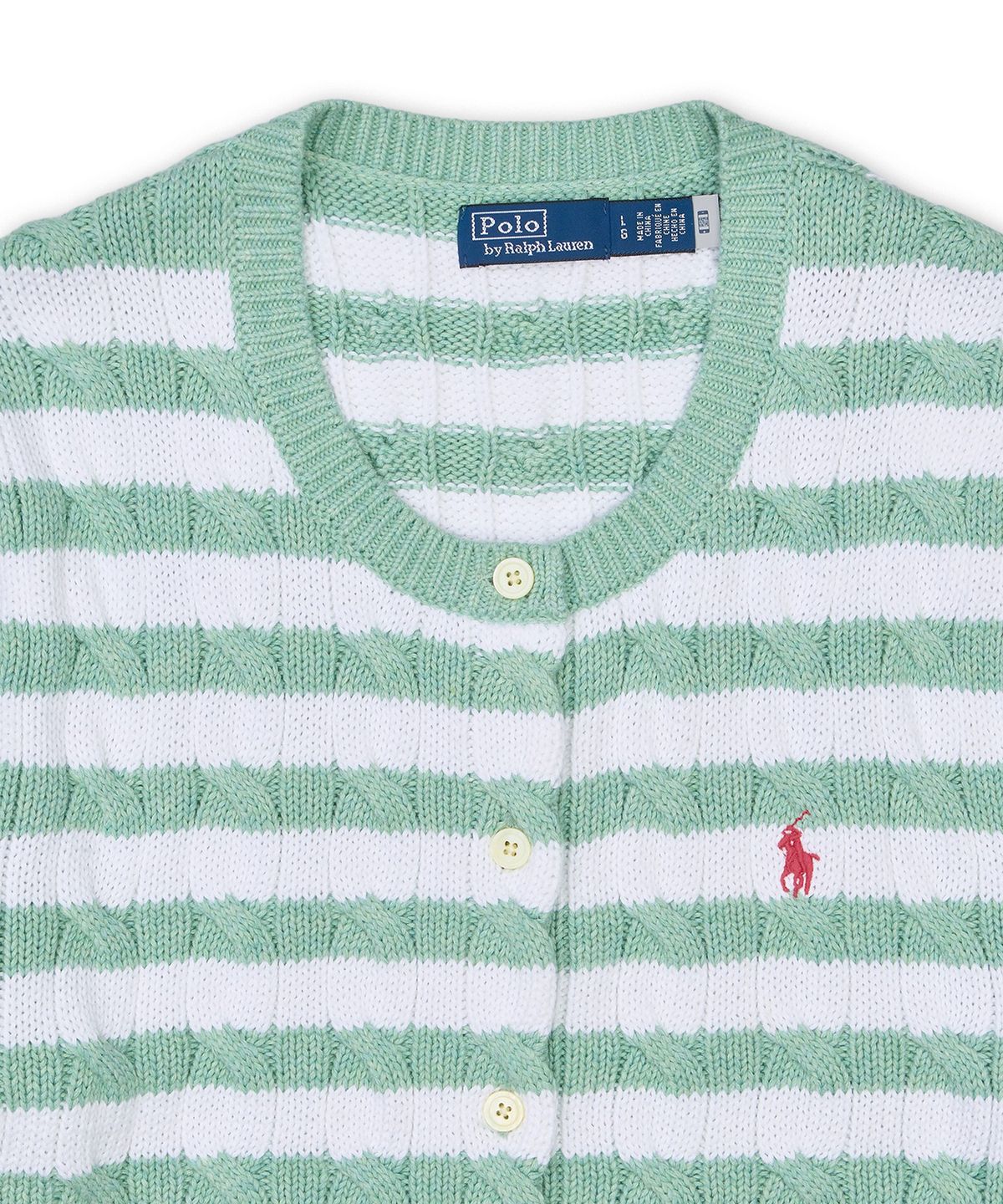 폴로 랄프 로렌(POLO RALPH LAUREN) [W]스트라이프 케이블 니트 숏 슬리브 카디건-라이트 그린