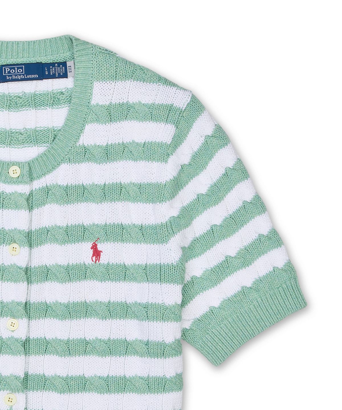 폴로 랄프 로렌(POLO RALPH LAUREN) [W]스트라이프 케이블 니트 숏 슬리브 카디건-라이트 그린
