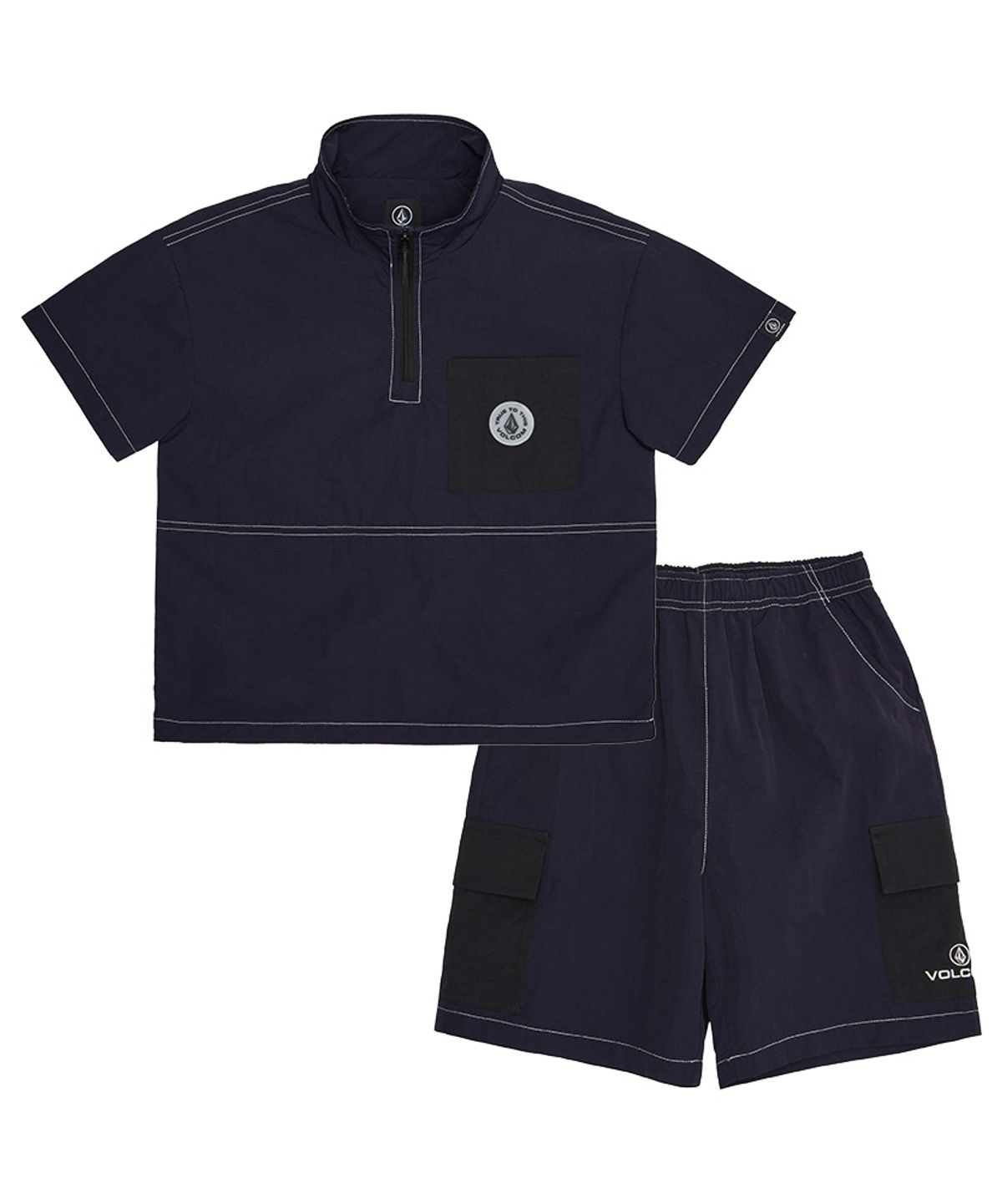 볼컴 키즈(VOLCOM KIDS) 컬러배색 반집업 반팔 셋업 D5M018