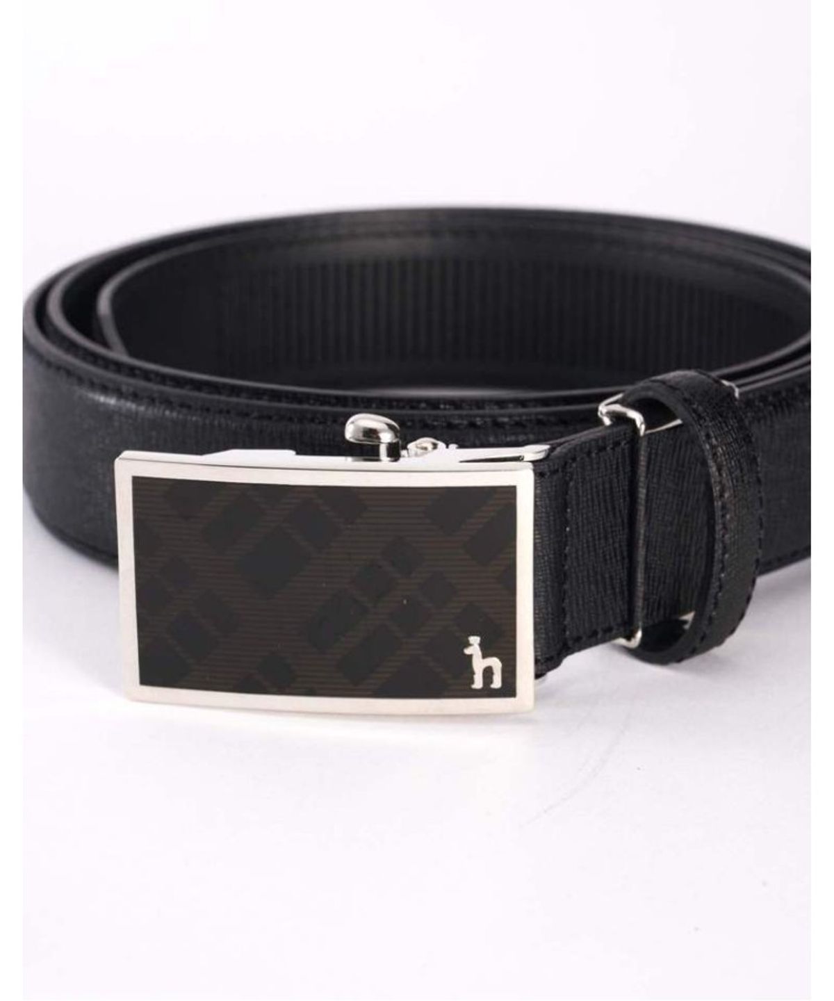 헤지스 맨 액세서리(HAZZYS MEN ACC) [Online Limited] 블랙 버클 체크장식 소가죽 자동벨트 HJBE6F950BK