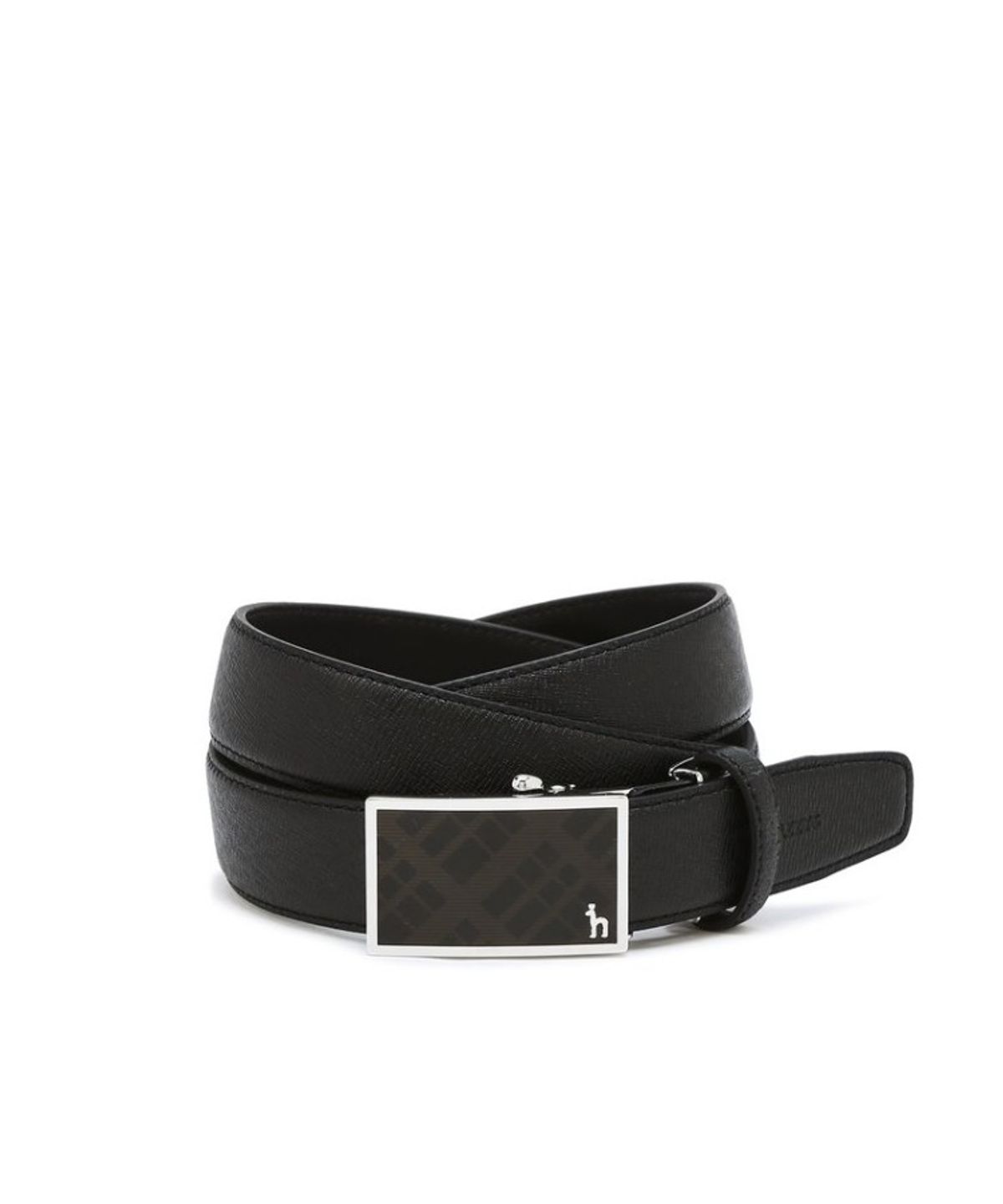 헤지스 맨 액세서리(HAZZYS MEN ACC) [Online Limited] 블랙 버클 체크장식 소가죽 자동벨트 HJBE6F950BK