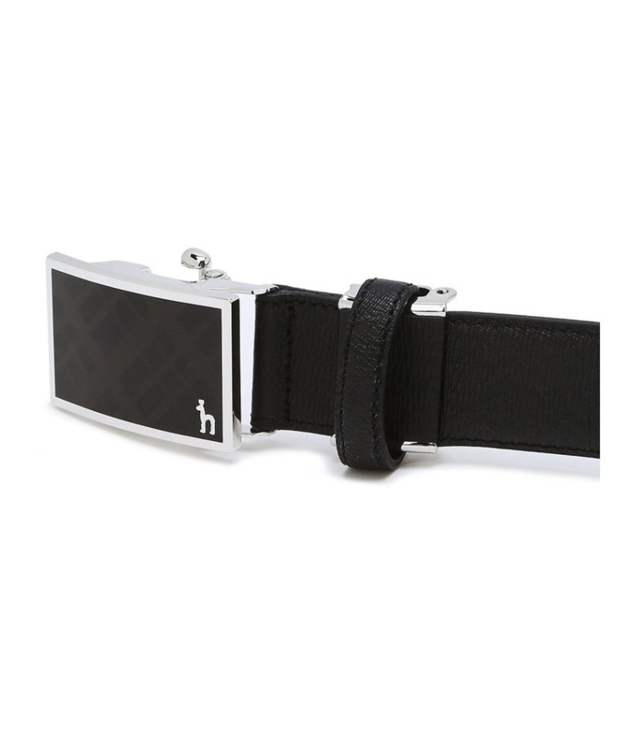 헤지스 맨 액세서리(HAZZYS MEN ACC) [Online Limited] 블랙 버클 체크장식 소가죽 자동벨트 HJBE6F950BK