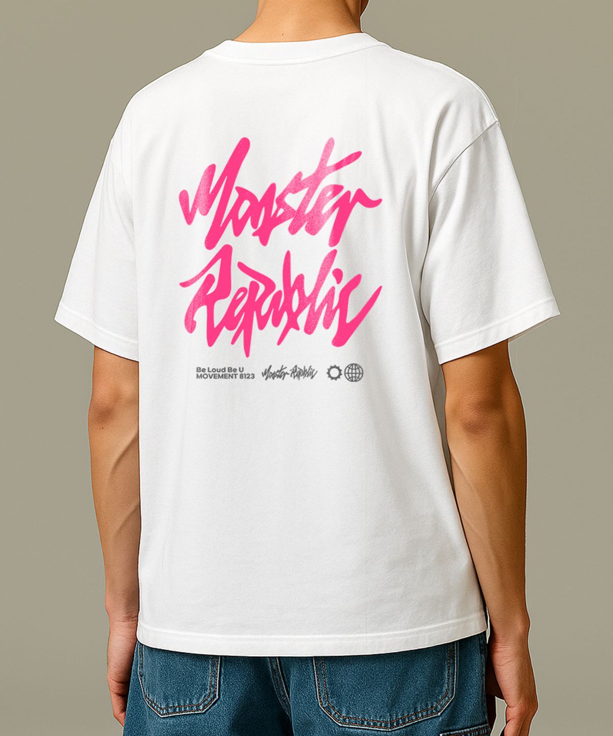 몬스터리퍼블릭(MONSTER REPUBLIC) 어센틱 로고 핑크 티셔츠 화이트_8123